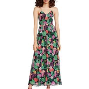 Betsey Johnson L NEW Paulina Tropical Print Halter Maxi Dress In Raven Black